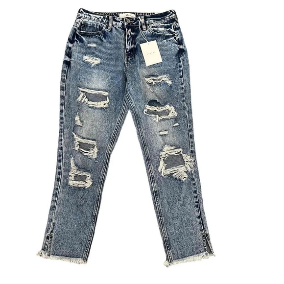 NWT Kancan Collie Super High Rise Distressed Frayed Hem Mom Jeans Size 7/27 - Picture 12 of 16